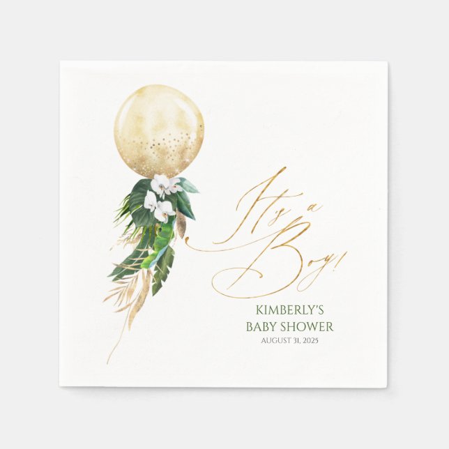 Bebisduschen guld Balloon Tropical Greenery Garlan Pappersservett (Framsidan)