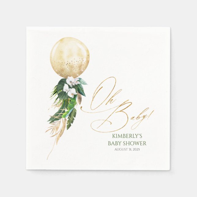 Bebisduschen guld Balloon Tropical Greenery Garlan Pappersservett (Framsidan)