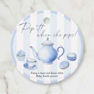 Bebisduschen i Tea Party! När hon poppar! Gåvor Etiketter