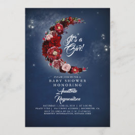 Bebisduschen Måne i Blommigt, marin och Burgundy Inbjudningar