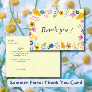 Bebisduschen med Watercolor Summer Flowers Tack Vykort