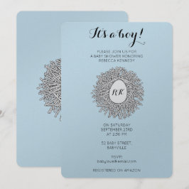 Bebisduschen Pojke i Cute Nest Monogram Inbjudningar