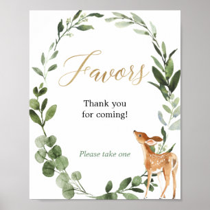 Bebisduschfavärden i Hjort greenery guld. Poster