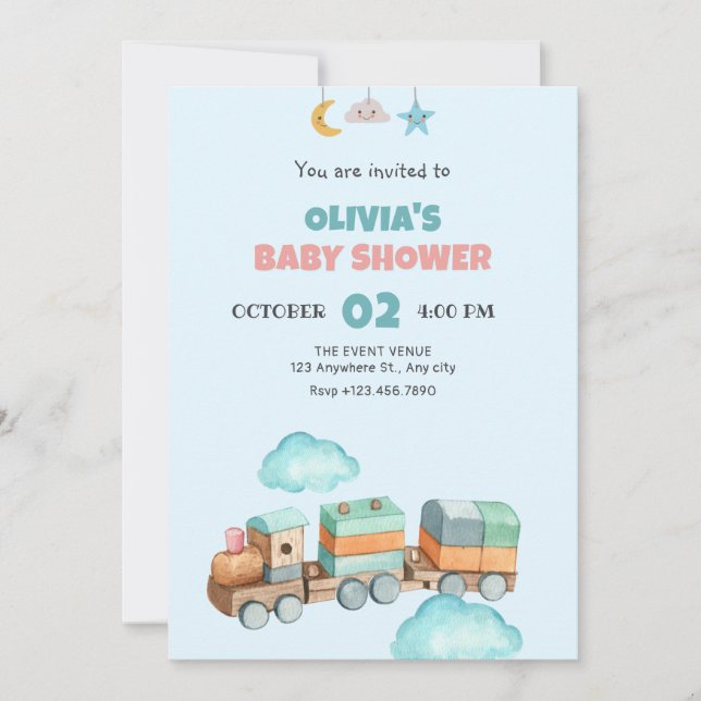 Bebisduschinbjudan i Tåg Leksak Inbjudningar (Framsida)