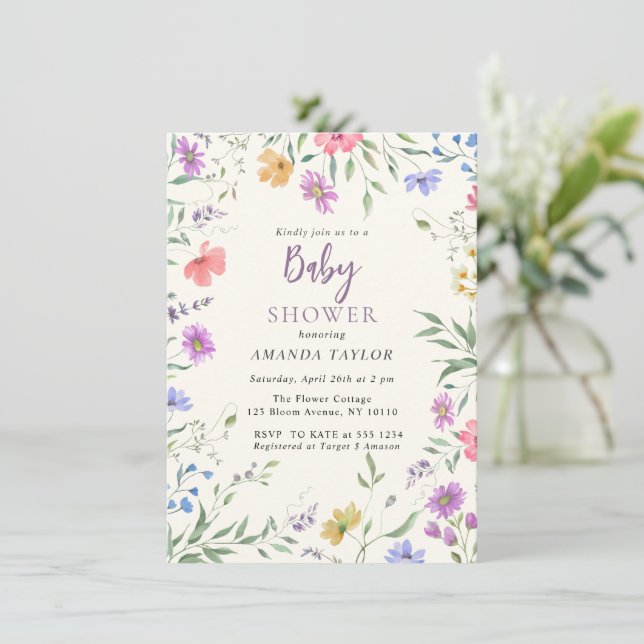 Bebisduschinbjudan med vattentorfärg Cute Blommigt Inbjudningar (Stående Fram)