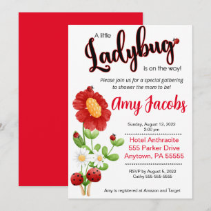 Bebisduschinbjudan till flicka, ladybug inbjudan