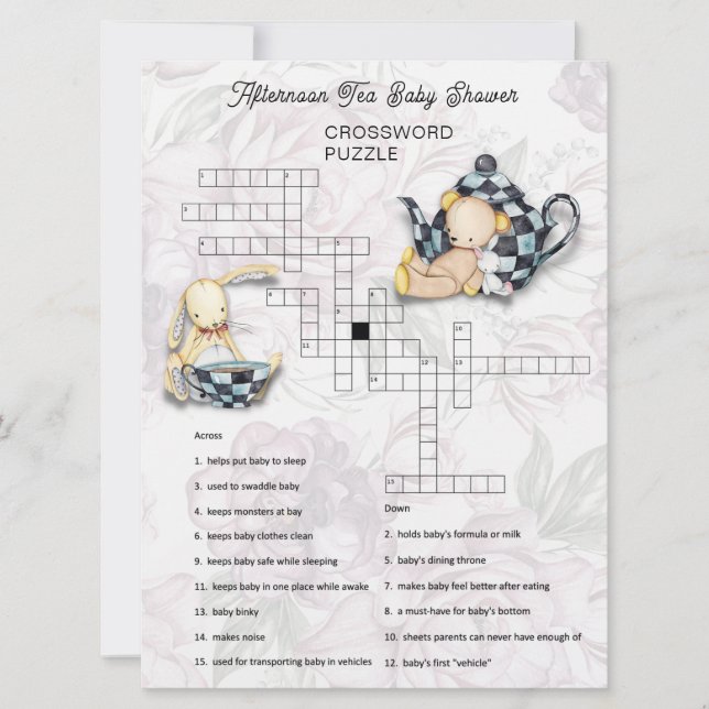 Bebisduschkort för tea Party Crossword Puzzle Card (Framsida)