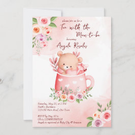Bebisen Tea party duschar söt rosa som teddy i mug Inbjudningar