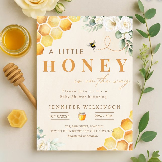 Bebishonung är på gång inbjudningar (Bee Baby Shower Honey is On the Way Invitation)