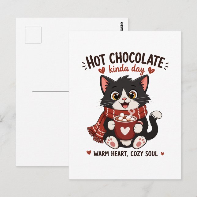 Bebislig Katt Varm Kakao Illustration Vykort (Fram/baksida)
