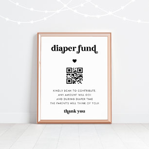 Bebisvisningsskylt för Retro Script Heart Diaper F Poster
