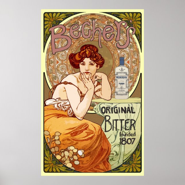 Bechers Bitter alfons Mucha ~ Art nouveau Poster (Framsidan)
