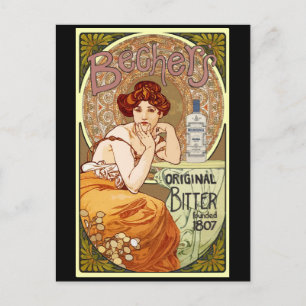 Bechers Bitter - Alfons Mucha Art nouveau Vykort