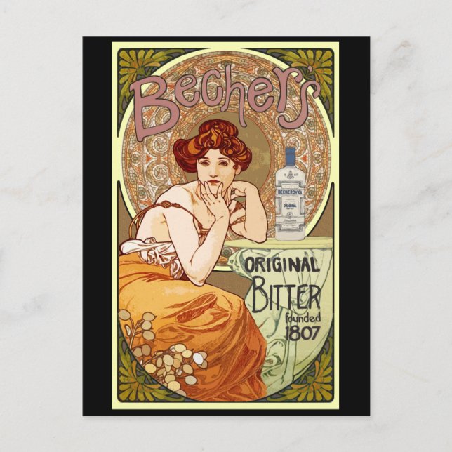 Bechers Bitter - Alfons Mucha Art nouveau Vykort (Framsida)