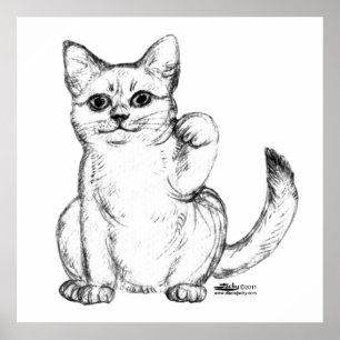 Beckoning Kattunge Maneki Neko Poster