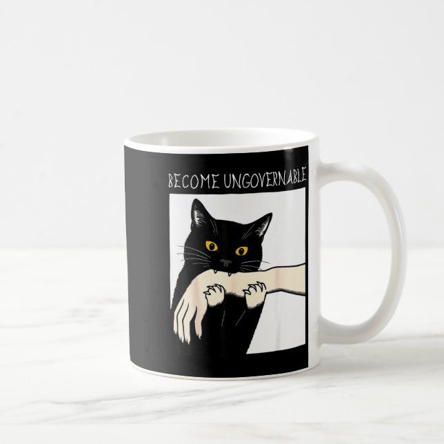 Become Ungovernable - Black Cat Biting Hand Funny  Kaffemugg (Höger)