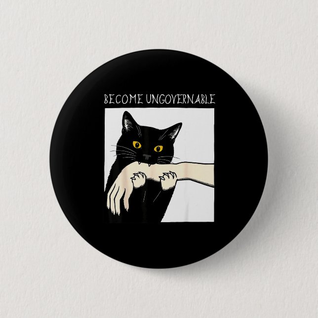 Become Ungovernable - Black Cat Biting Hand Funny  Knapp (Framsida)
