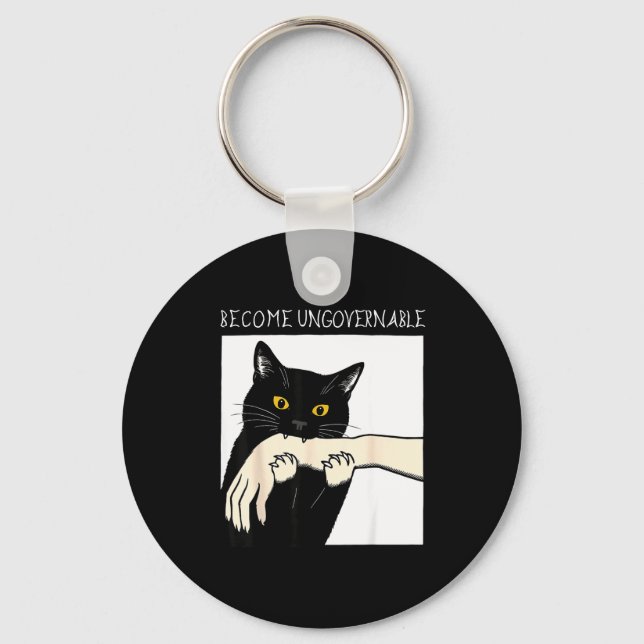 Become Ungovernable - Black Cat Biting Hand Funny  Nyckelring (Framsida)