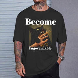  "Become Ungovernable" Funny Black Cat Biting Hand T Shirt
