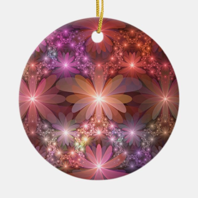 Bed av blommor, färglös shiny-Abstrakt, fractal ko Julgransprydnad Keramik (Framsidan)