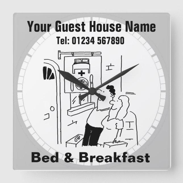 Bed & Breakfast-Tecknad Fyrkantig Klocka (Framsida)