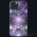 Bed Flowers Trendig Shiny Abstrakt Fractal Art<br><div class="desc">Sträckande konst,  blanka violett grått-fantasinblommor. Utformning för iPhone 13 Pro Max fodral med mera.</div>