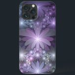 Bed Flowers Trendig Shiny Abstrakt Fractal Art<br><div class="desc">Sträckande konst,  blanka violett grått-fantasinblommor. Utformning för iPhone 13 Pro Max fodral med mera.</div>