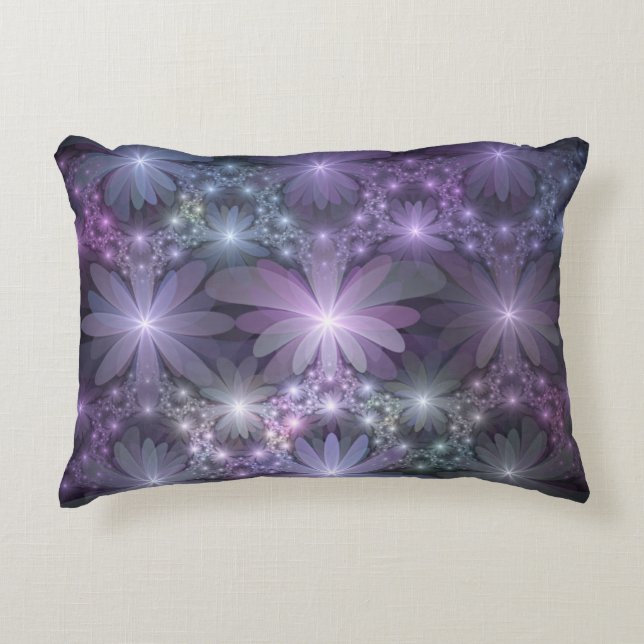Bed Flowers Trendig Shiny Abstrakt Fractal Art Prydnadskudde (Framsidan)