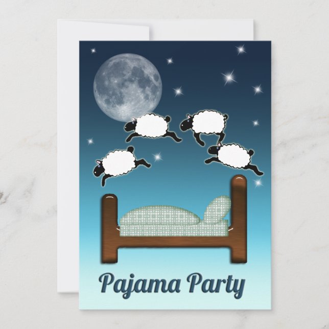 Bed, Himlar och räkningsfår vid natten PJ Party Inbjudningar (Framsida)