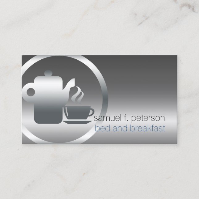 Bed och frukost Chrome Coffee Pot Kopp Icon Food Visitkort (Framsida)