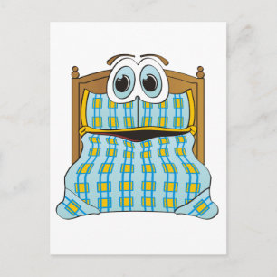 Bed Tecknad Blue och Guld Vykort