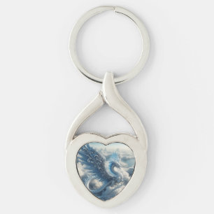 Bedande draken omgiven av moln twisted heart silverfärgad nyckelring