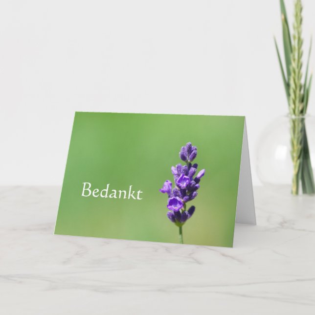 Bedankt - Tack på nederländska med lavender-blomma Kort (Framsida)