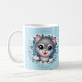 Bedårande 3D katt som tittar genom blommig väggdes Kaffemugg