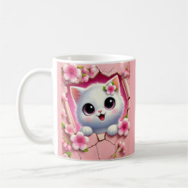 Bedårande 3D-katt som tittar genom blommig väggdes Kaffemugg