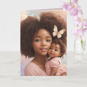 Bedårande afroamerikansk bebis och mamma i pastell kort