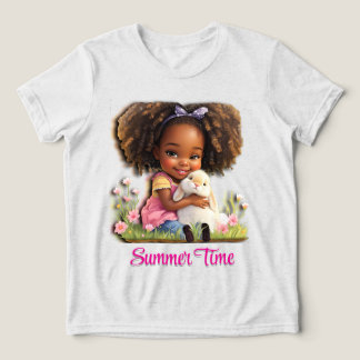 Bedårande afroamerikansk flicka med husdjur kanin t shirt