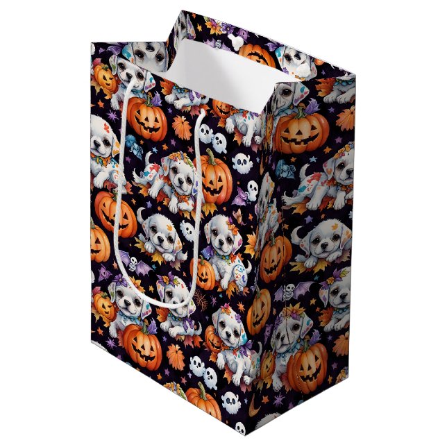 Bedårande akvarell Halloween-valp & pumpor (Framsidan Vinklad)