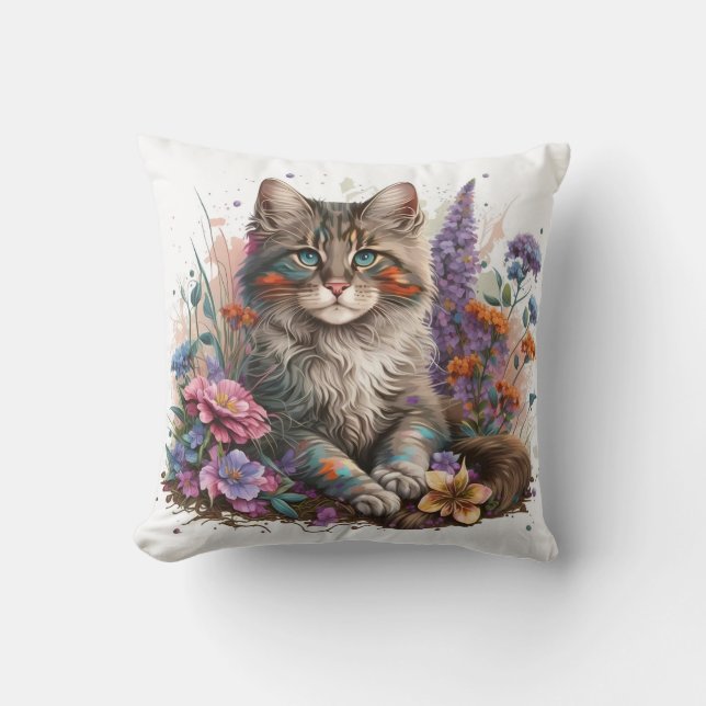 Bedårande akvarell Maine Coon Kittens tryck Kudde (Framsida)