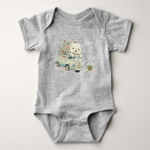 Bedårande akvarell naiv konst hund bil blommor t shirt