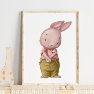 Bedårande akvarell söt pojke kanin   Väggtryck Poster
