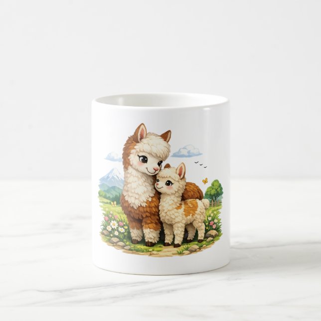 Bedårande Alpacka Mamma och Bebis Kaffemugg (Center)