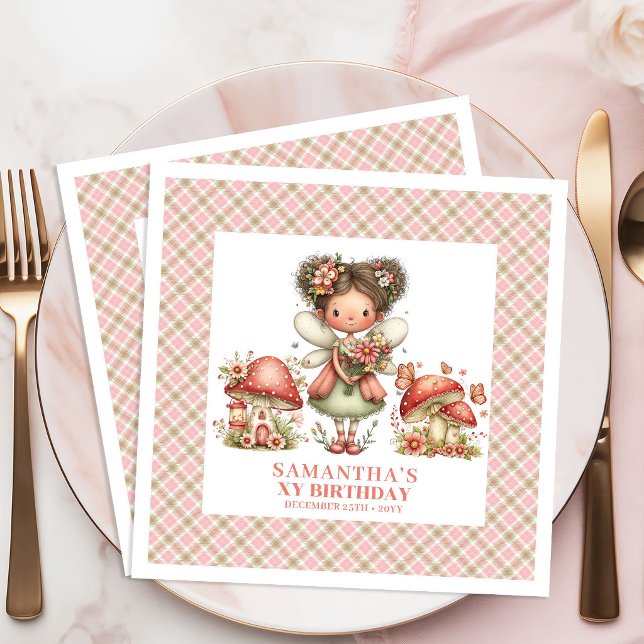 Bedårande Älv Floral Whimsy Födelsedagsfirande  Pappersservett (Adorable Fairy Floral Whimsy Birthday Celebration Napkins)