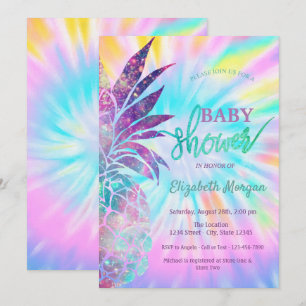 Bedårande Ananas Tie Dye Bebis Shower Inbjudningar