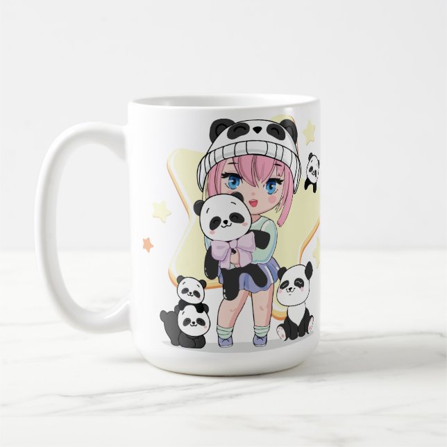 Bedårande Animeflicka Omgiven av Panda Leksaker Kaffemugg (Vänster)