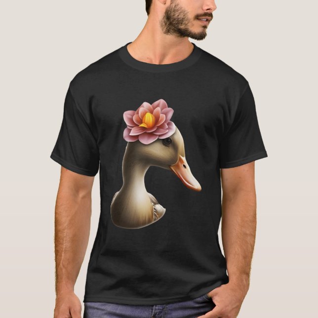 Bedårande anka med en blomma Vacker anka Blomma T Shirt (Framsida)