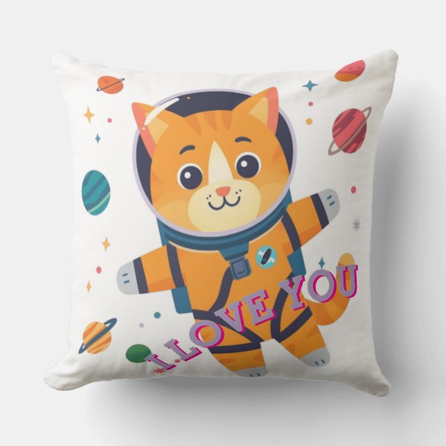 Bedårande Astronaut Katt Kastkudde Kudde (Framsida)