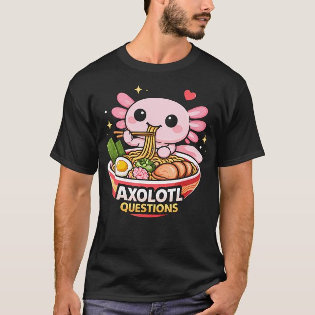 Bedårande Axolotl som äter nudlar T Shirt (Framsida)