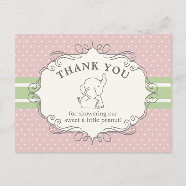 Bedårande baby elefant | Baby Shower Tack Vykort (Framsida)
