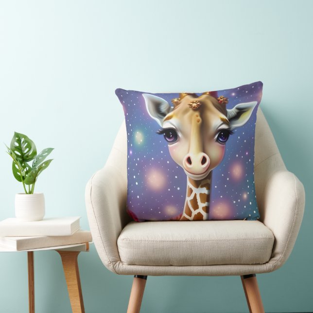 Bedårande baby-giraff med jullyrka och glitter kudde (Stol)